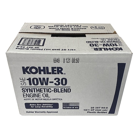 Kohler Oil, 10W30 Command, 12 qt., Case, PK12 25  357 64-S