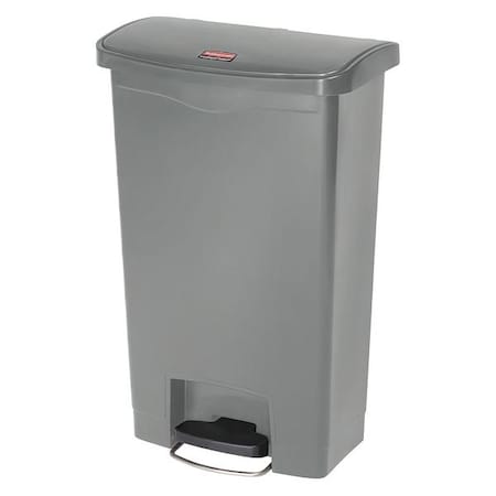 Rubbermaid Commercial Slim Jim Step-On 13 gal Rectangular Slim-Profile Plastic Can, Gray, Foot Pedal, Plastic, 12 1/8 in 1883602