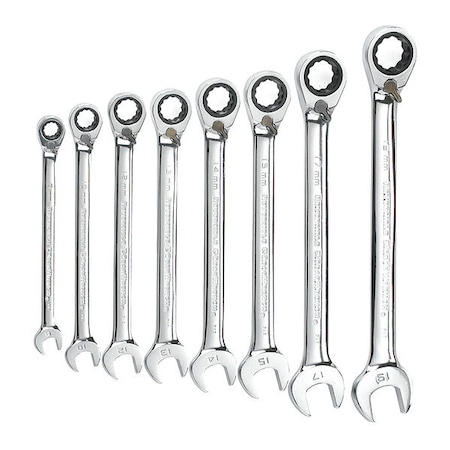 Gearwrench 8 Piece 72-Tooth 12 Point Reversible Ratcheting Combination Metric Wrench Set 9543