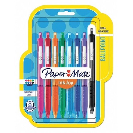 Paper Mate Ballpoint Pen, Retractable, Assorted, PK8 1781564
