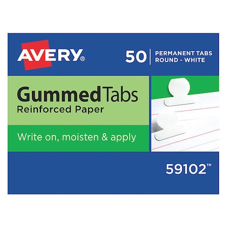 Avery Dennison Gummed Index Tab, White, Pk50 59102