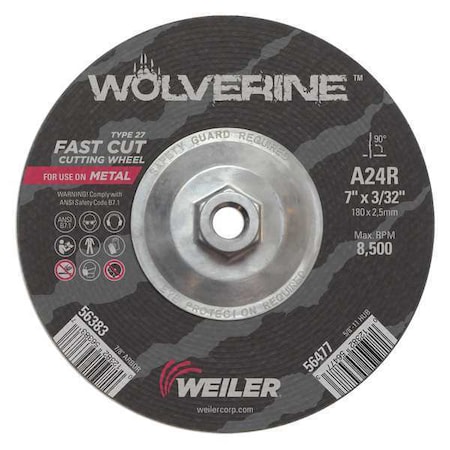 Weiler Cutting Wheel, Type 27, 7 in Dia, 0.0938 in Thick, 5/8 in