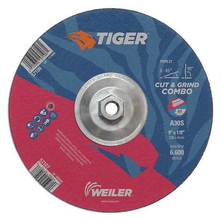 Tiger Combo Wheel, Type 27, 0.125 in Thick, Aluminum Oxide 57106