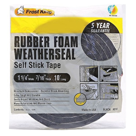 FROST KING Sponge Rubber Foam Tape, 1-1/4In.x10 ft. R516H