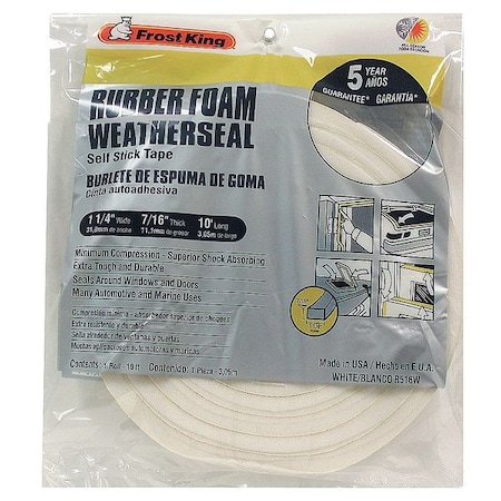 Frost King Sponge Rubber Foam Tape, 1-1/4In.x10 ft. R516WH