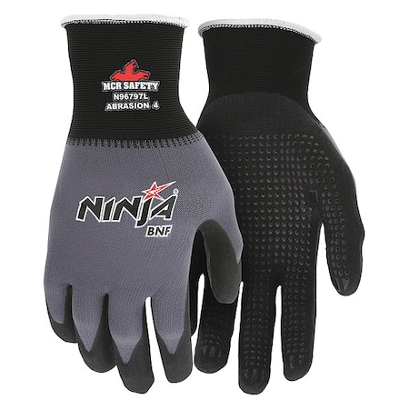 MCR SAFETY Foam Nitrile Coated Gloves, Palm Coverage, Black/Gray, L, PR N96797L