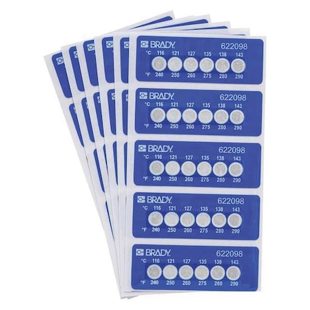 Brady 2.205" x 0.787" Temperature-Indicating Labels, Pk30 TIL-6-116C/240F