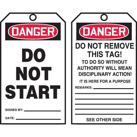 Accuform Danger Tag By The Roll, General Safety, Cardstock, 6 1/4 in H x 3 in W, White, Rectangle, 100 PK TAR108