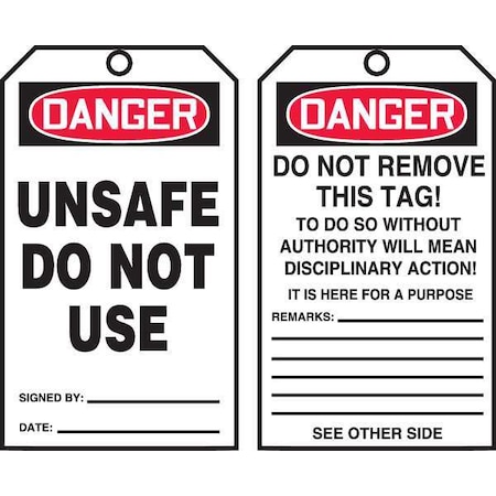 Accuform Danger Tag By The Roll, General Safety, Cardstock, 6 1/4 in H x 3 in W, White, Rectangle, 250 PK TAR150