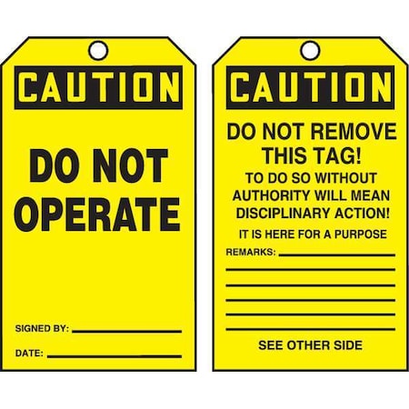 Accuform Caution Tag By The Roll, General Safety, Cardstock, 6 1/4 in H x 3 in W, Yellow, Rectangle, 250 PK TAR152
