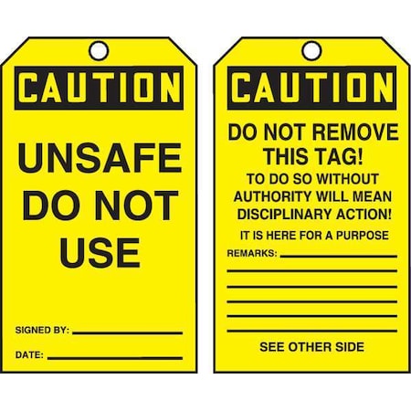 Accuform Caution Tag By The Roll, General Safety, Cardstock, 6 1/4 in H x 3 in W, Yellow, Rectangle, 250 PK TAR154