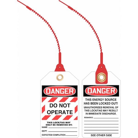 Accuform Loop n Lock Danger Tag, Danger, Plastic, 3-3/8" Width, 5-7/8" Height, Write On Surface: Yes , 10 PK TAK631