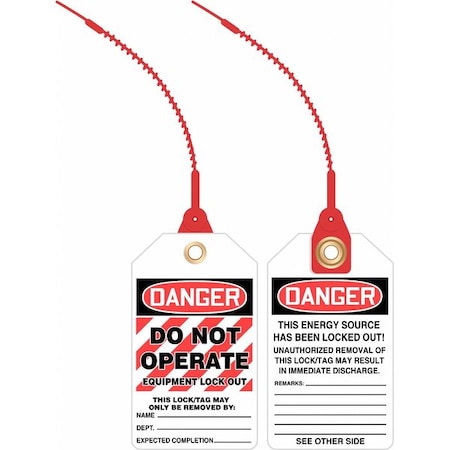 Accuform Loop n Lock Danger Tag, Danger, Plastic, 3-3/8" Width, 5-7/8" Height, Write On Surface: Yes , 10 PK TAK641