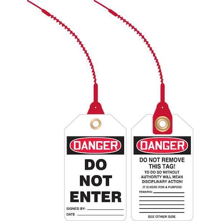 Accuform Loop n Lock Danger Tag, General Safety, Plastic, 5 7/8 in H x 3 3/8 in W, White, Rectangle, 10 PK TAK609