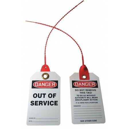 Zoro Select Tag, Danger, PVC, 5 3/4 in H x 2 7/8 in W, White, Rectangle, 10 PK 43Z169