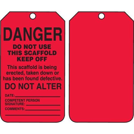 Accuform Tag, Scaffold, Cardstock, 5 3/4 in H x 3 1/4 in W, Rectangle, 25 PK TSS101CTP