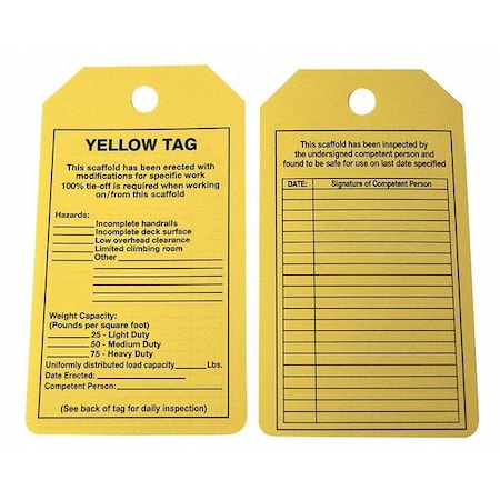 Zoro Select Tag, Forklift, Cardstock, 5 3/4 in H x 3 1/4 in W, Yellow, Rectangle, 25 PK 43Z277