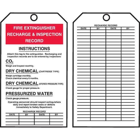 Accuform Tag, Fire Extinguisher, Cardstock, 6 1/4 in H x 3 in W, White, Rectangle, 250 PK TAR740