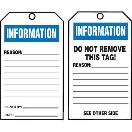 Accuform Information Tag By The Roll, Status Alert, Cardstock, 6 1/4 in H x 3 in W, White, Rectangle, 250 PK TAR726
