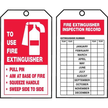 Accuform Tag, Fire Extinguisher, Cardstock, 6 1/4 in H x 3 in W, White, Rectangle, 250 PK TAR732
