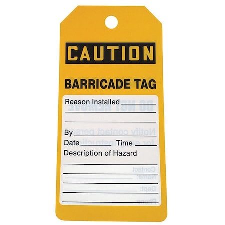 Zoro Select Caution Tag By The Roll, Lockout Tagout, Cardstock, 6 1/4 in H x 3 in W, Yellow, Rectangle, 100 PK 43Z240