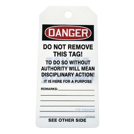 Zoro Select Danger Tag By The Roll, Machine and Operational, Cardstock, 6 1/4 in H x 3 in W, White, Rectangle 43Z242