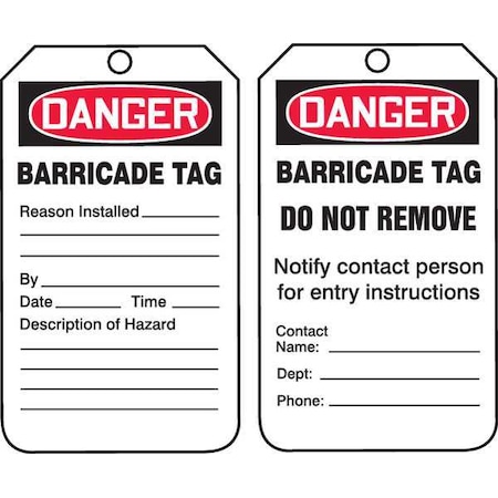 Accuform Danger Tag, Status Alert, Plastic, 5 3/4 in H x 3 1/4 in W, White, Rectangle, 25 PK TAB104PTP