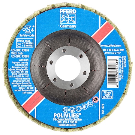 Pferd 4-1/2" POLIVLIES Non-Woven Flap Disc - 7/8" Arbor Hole - Medium Grade 43274