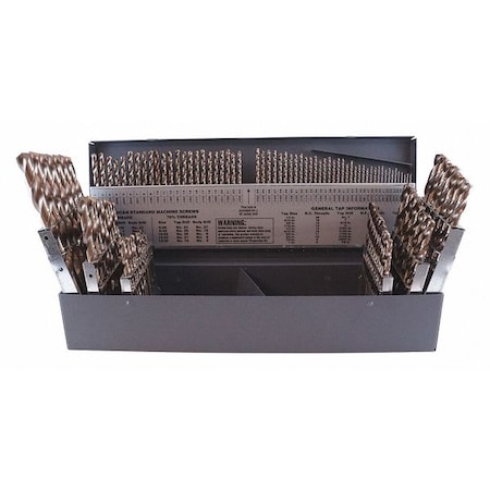 Cleveland 115PC NAS907 Type J HD Cobalt Jobber Lth Drill Set Cleveland 2213 Straw HSS-CO 1/16-1/2, A-Z, N1-No 60 C70367