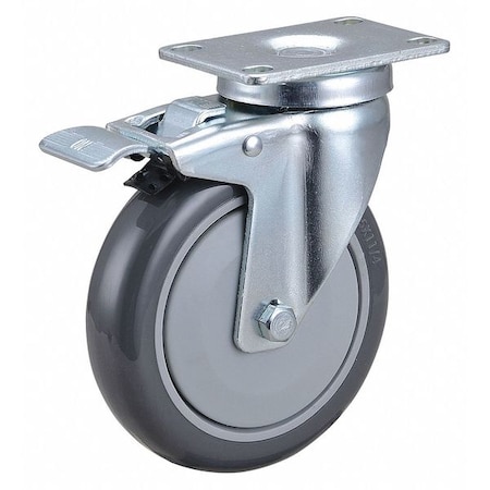 Zoro Select Plate Caster, 5" Wheel Dia., 350 lb., Gray 435X81