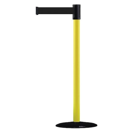 Tensabarrier Barrier Post with Belt, Yellow, 7 1/2 ft Length, 38 in Post Height, No Legend, Powder Coated 890B-33-35-33-STD-NO-B9X-C