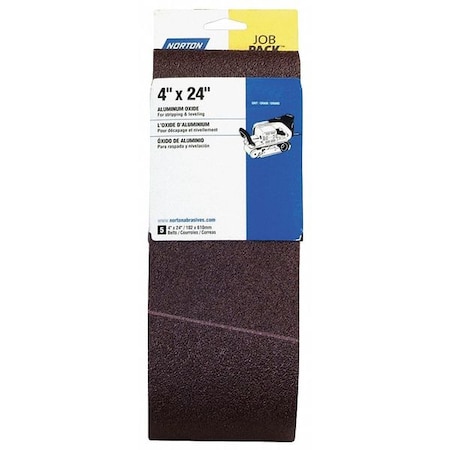 Norton Abrasives Sanding Belt, 4 in W, 24 in L, Coated, Aluminum Oxide, 80 Grit, Coarse, R255 Metalite, Brown 07660702069