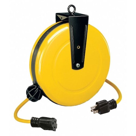 LUMAPRO Extension Cord Reel, 14 AWG, 30 ft, 13 A, SJTW, 125V AC, NEMA 5-15, Single Connector, Yellow 436G97