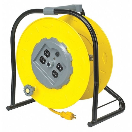 Zoro Select Cord Reel w/ Hand Lamp, Hand Operated, NEMA 5-20P, 12 AWG, Yellow Reel, 1 ft L (Formerly LumaPro) 436H03