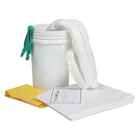 Condor Spill Kit, 9 gal Volume Absorbed per Kit, 6 1/2 gal Capacity, Bucket, White, 16 436M98