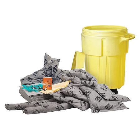 Brady Spill Kit, 38 gal Volume Absorbed per Kit, 55 gal Capacity, Drum, Yellow, 72 SKA-55-LW