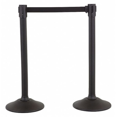 Us Weight Barrier Post with Belt, Black, 77 in Length, 38 1/2 in Post Height, No Legend, Unfinished U2000