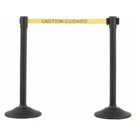 Us Weight Barrier Post with Belt, Black, 77 in Length, 38 1/2 in Post Height, Caution, Unfinished U2000CAU