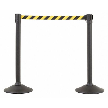Us Weight Barrier Post with Belt, Black, 6 1/2 ft Length, 38 1/2 in Post Height, No Legend, Unfinished U2000CYB
