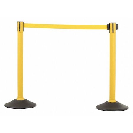 Us Weight Barrier Post with Belt, Yellow, 77 in Length, 38 1/2 in Post Height, No Legend, Unfinished U2055YEL