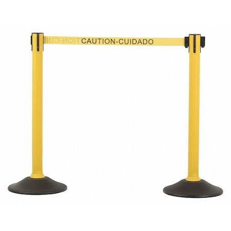 Us Weight Barrier Post with Belt, Yellow, 77 in Length, 38 1/2 in Post Height, Caution, Unfinished U2055CAU