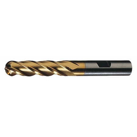 Cleveland 4-Flute HSS Ball Nose Single End MIll Cleveland HG-4B-TN TiN 5/16x3/8x1-3/8x3-1/8 C33327