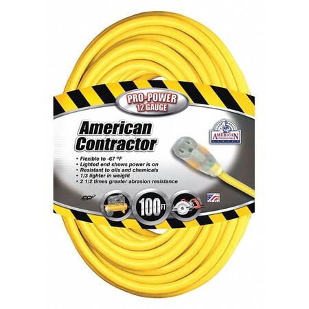 American Contractor 100 ft. Yellow Extension Cord w/Receptacle SJEOW 016990002