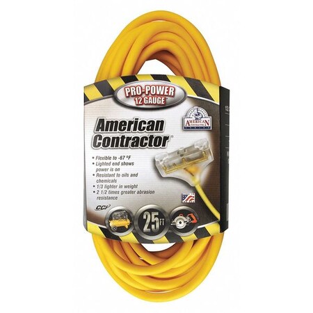 American Contractor 25 ft. 12/3 Extension Cord w/3-Outlet SJEOW 034970002