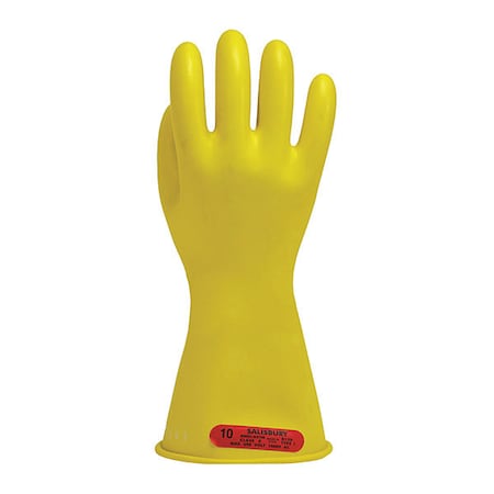 Salisbury Electrical-Insulating Gloves, 1,000V AC, 1,500V DC, Rubber, 14 in Length, Yellow, Size 10 E014Y/10