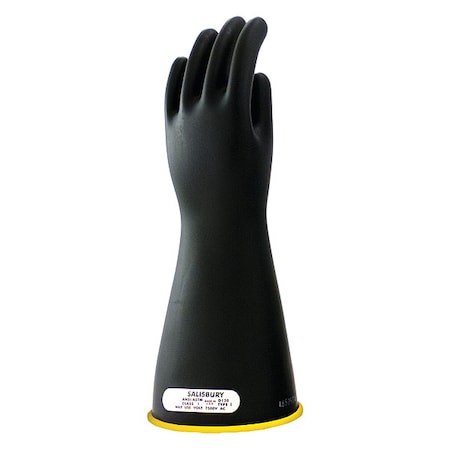 Salisbury Electrical-Insulating Gloves, 7,500V AC, 11,250V DC, Rubber, 14 in Length, Black, Size 9 1/2 E114YB/9H