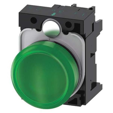 Siemens Pilot Light Complete, Round Shape, Green 3SU1102-6AA40-1AA0