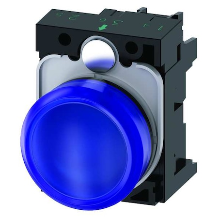 Siemens Pilot Light Complete, Round Shape, Blue 3SU1102-6AA50-1AA0