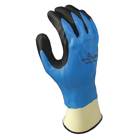 Showa Cold Protection Coated Gloves, Nitrile Palm, Acrylic Terry Lining, Black/Blue/White, L ( 9 ) 477L-08