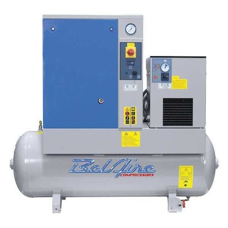 Belaire BelAire 5 HP 60 Gallon 150 PSI Screw Compressor w/Dryer, 16.6 CFM at MAX/150 PSI, 208-230/460V 3Ph, 62 dBA BR5 TMD-3